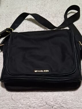 Michael Kors Black Nylon Messenger Bag with Gold Logo